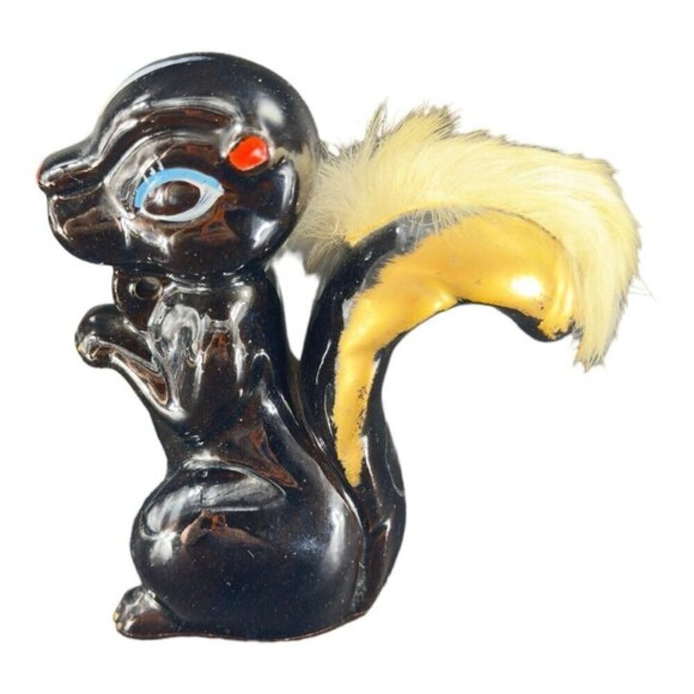 Vintage Red Ware Pottery Skunk Squirrel Figurine Hand Painted Japanese Figure
